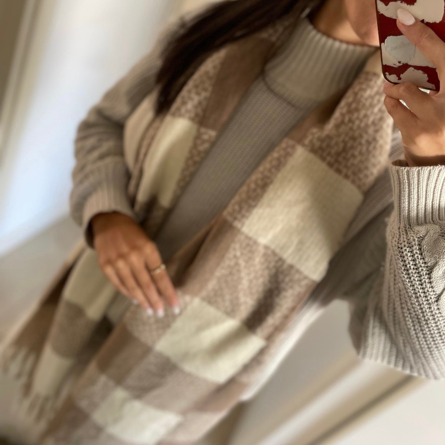 Bufandon cuadros beige