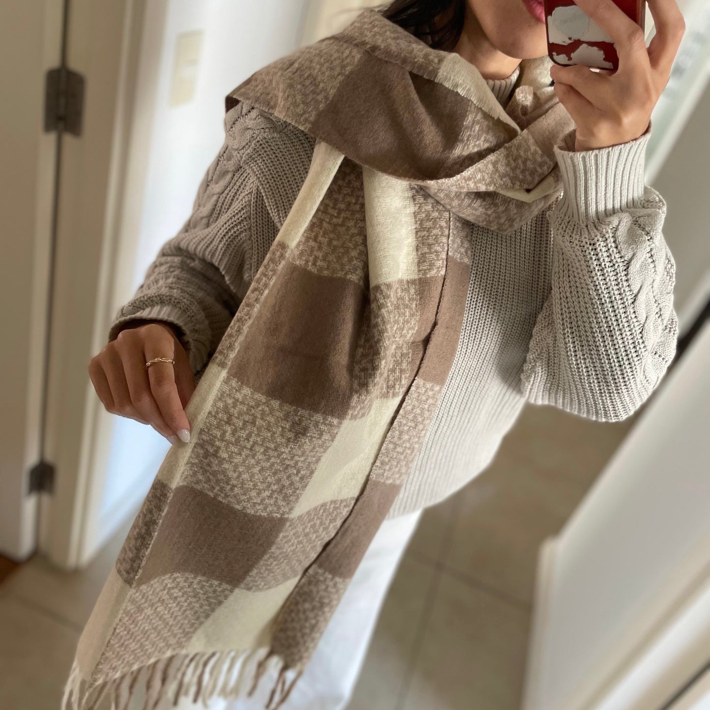 Bufandon cuadros beige